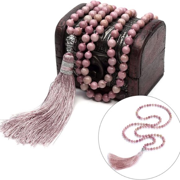 Womens 108 Mala Prayer Beads Wrap Necklace with Long Tassel Healing Crystal Ston - Picture 2 of 7